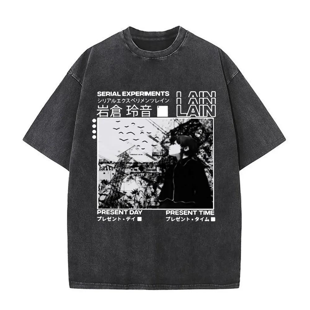 

Washed Vintage Anime Serial Experiments Lain Face Graphic Tshirt Manga Girl Sci Fi Yk T Shirt Men Women Cotton Retro Tshirts S