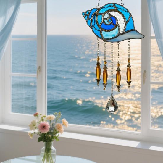 Sea Animal Sun Catcher Coastal Hanging Decoration Conch Starfish Seahorse Suncatcher for Home Windows Balcony Decor