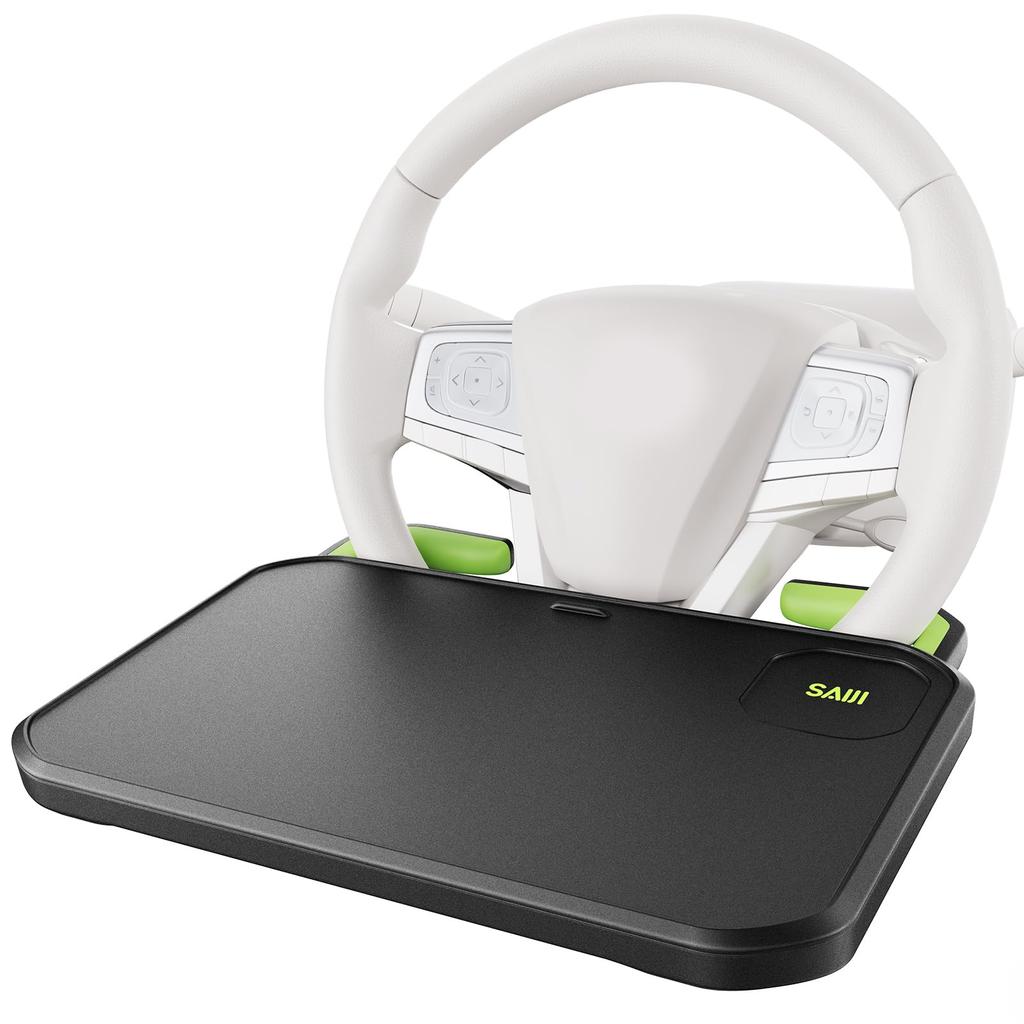 SAIJI Adjustable Car Steering Wheel Seat Table for More Stable Easy to Water Black Table, Driver's Use, Work, Eating, Clean, Durable, Resistant,