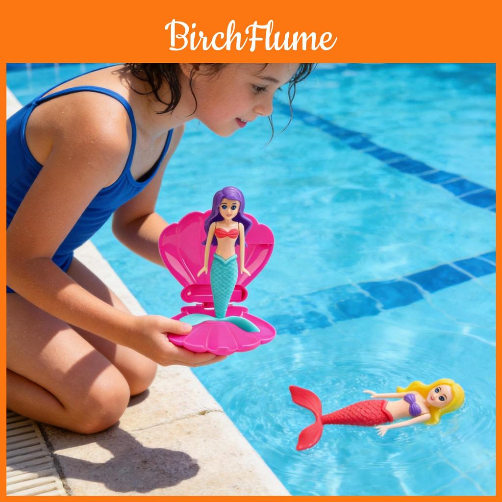 Shell Mermaid Pool Water Play Set With Plastic Construction For Kids Bathing Fun