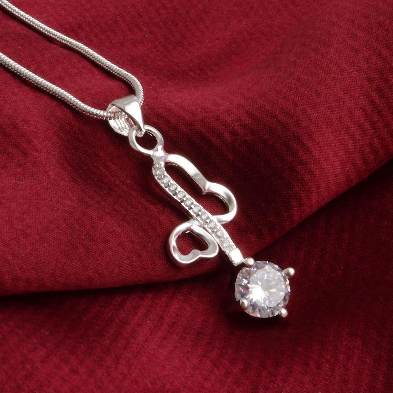 Korean Style Exquisite Heart and Star Zircon Pendant Necklace for Women