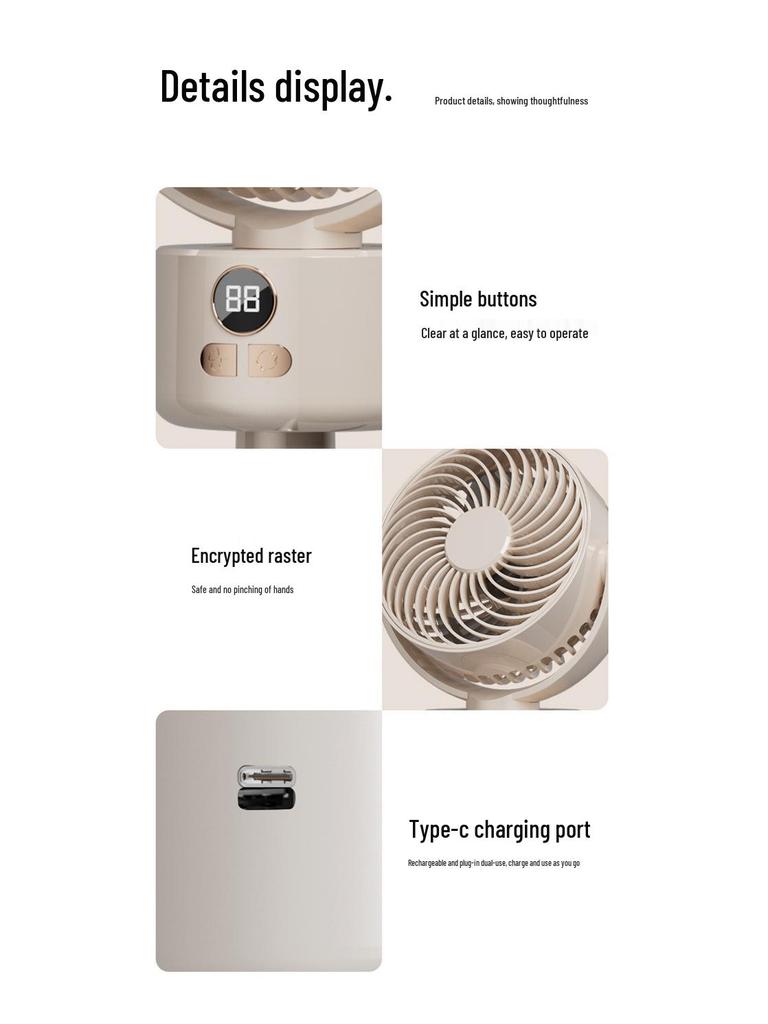 Portable USB Rechargeable Outdoor Fan: Compact and Versatile for Camping, Office, Desk, or Floor Use.