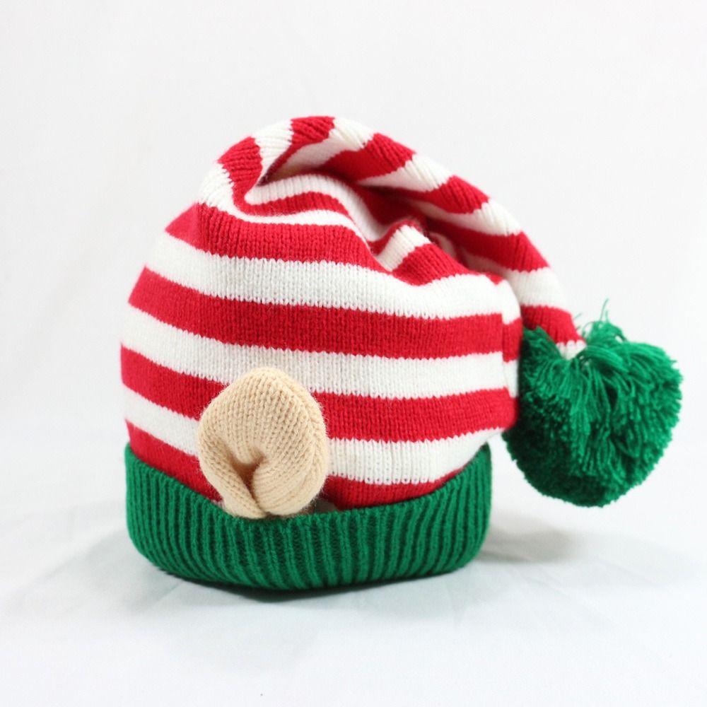 with Small Ears Xmas Cap Jacquard Wool Ball Holiday Knitted Hat Christmas Hat  New Year