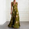 Women's V Neck Sleeveless Floral Maxi Dress Slim Fit High Waist Elegant Party Chiffon Dress
