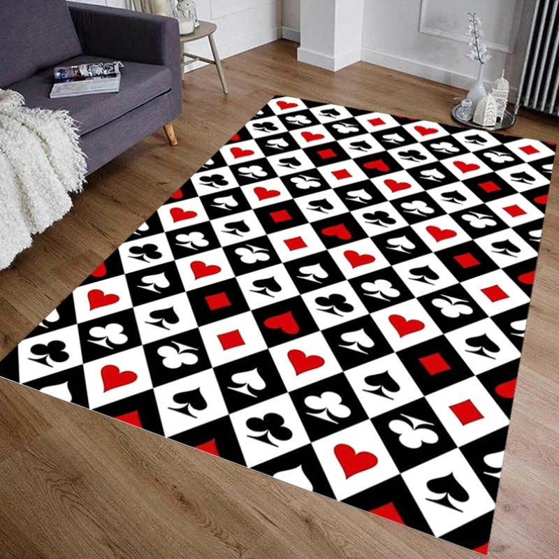 Crystal Velvet Poker Hearts Club Pattern Carpet, Rectangular, Indoor, for Bedroom, Porch, Living Room, Floor Mat Decoration