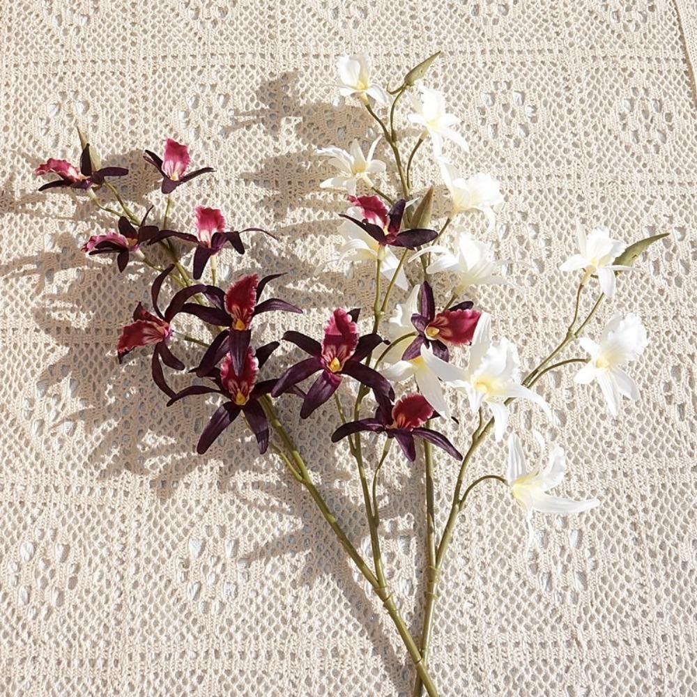 2 Fork Artificial Dendrobium Branch Real Touch Realistic Simulation Orchids Exquisite Handmade Fake Flowers
