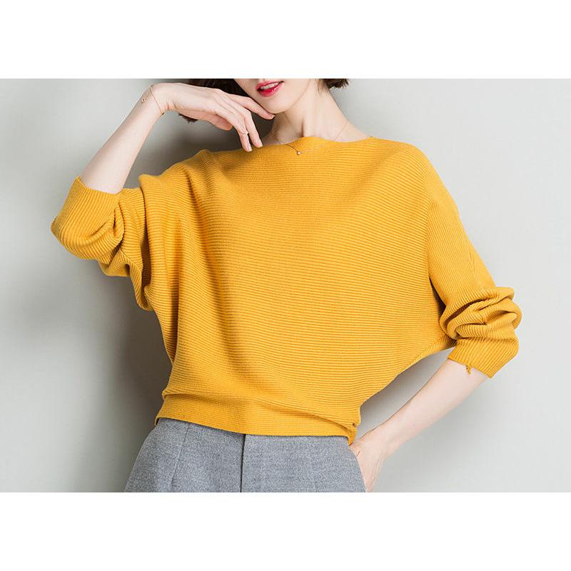 

Женский топ-свитер Бэтмен, осенний новый ретро свободный свитер с рукавом «летучая мышь» и вырезом «одно слово» One size жёлтый