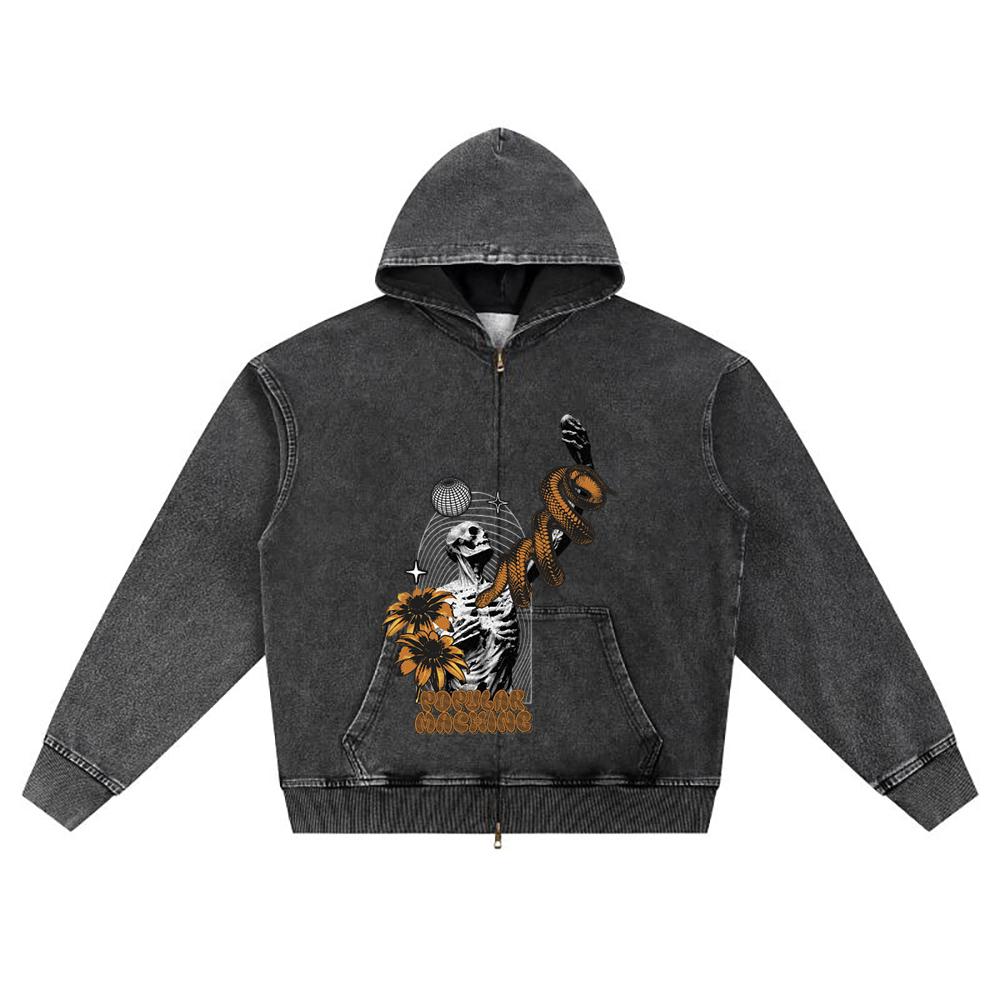 DTG Print Knitted Denim Zip-Up Hoodie Popular Machine Brother Print Zipper Hoodies