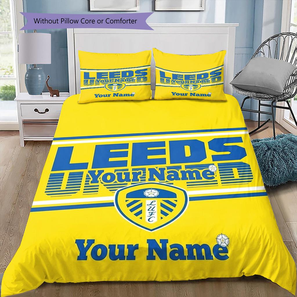 Leeds Crest Custom Name Pattern Bedding Quilt Set Quilt Cover Pillowcase Home Birthday Gift(1 * duvet cover + 2 * pillowcase, without core)