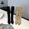 9800-1 Internet Celebrity Pointed Thin Boots But Knee Boots Women's Autumn and Winter New Suede Thin Heel Boots Women's Boots