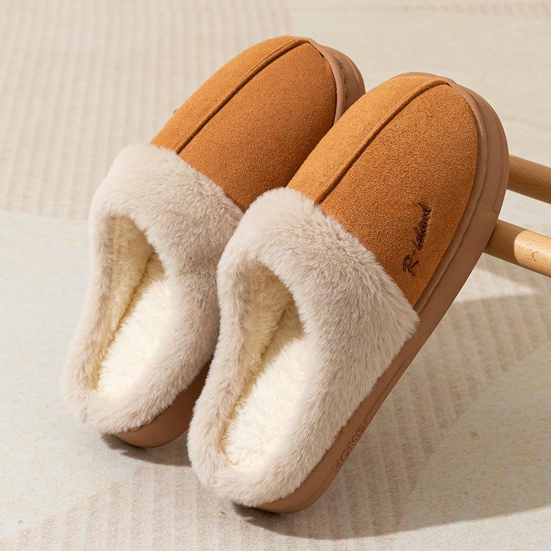 Cotton slippers women's autumn and winter indoor home couples wear warm and piled thickened soles fluffy shoes confinement shoes women