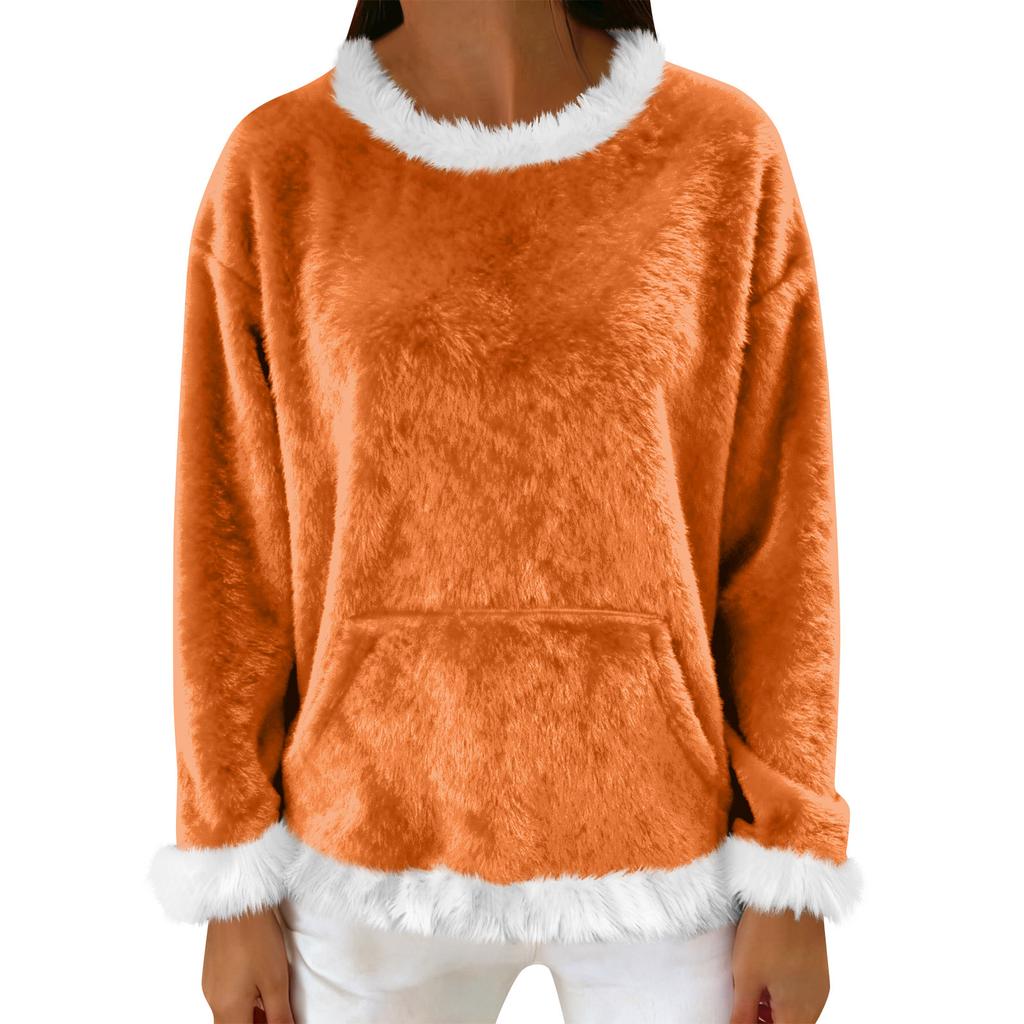 Women's Casual Fleece Sweatshirt Long-Sleeve Round Neck Casual Comfortable Loose-Fit Lightweight Women's Flannel Sweatshirt