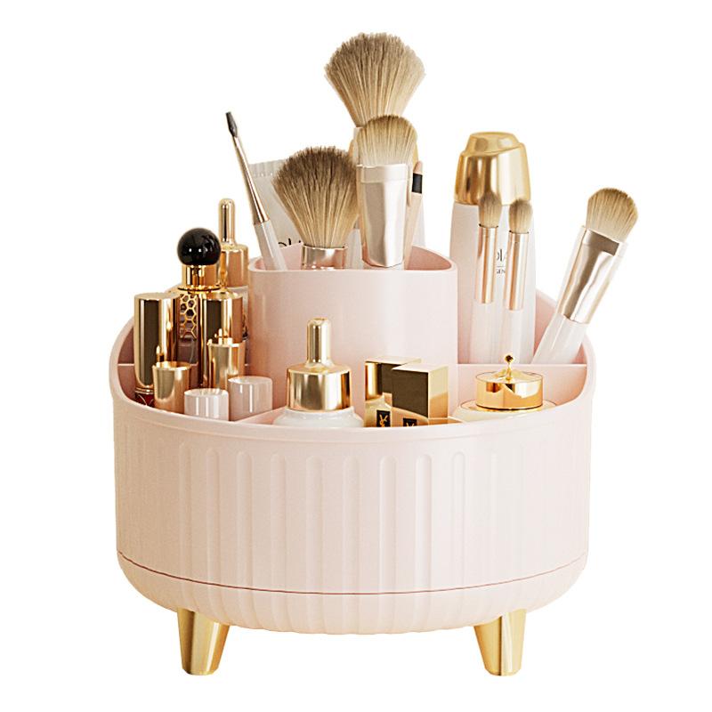 Cosmetics Storage Box Desktop Premium Sense Storage Dust-proof Makeup Brush Bucket Rotatable Dresser Desktop Makeup Bucket