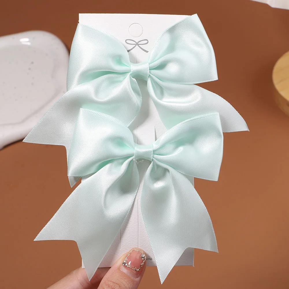 2/3Pcs/Set Lovely Solid Color Ribbon Bows Hair Clip for Kids Girls Hairpins Barrettes Handmade Headwear Baby Hair Accessories