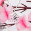 S925 Sterling Silver Pink Daisy Flower Sakura Pendant Charm Bracelet Ornament
