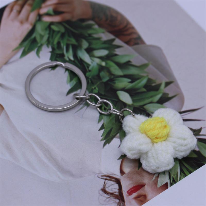 Creative Handmade Knitted Sunflower Keychain Keyring For Women Girl Cute Crocheted Flower Pendant Car Key Ring Handbag Gifts New
