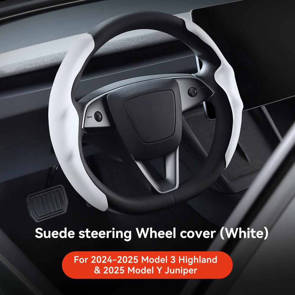 YZ For Tesla Model 3 Y Highland Juniper 2025 Suede velvet Car Steering Wheel Cover DIY carbon fiber texture Sport Steering Wheel