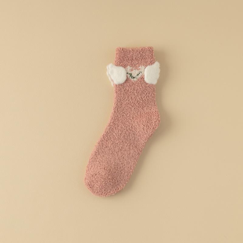 Three-Dimensional Wing Fleece Socks Women'S Coral Fleece Cartoon Embroidered Tube Socks Winter Fleece Thickened Floor Socks