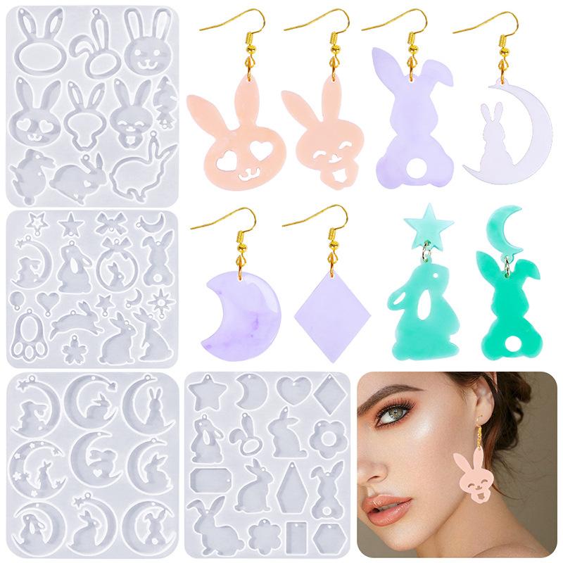 Easter Bunny Easter Egg Hollow Pattern Earring Pendant Silicone Mold Mould For Diy Ornaments Keychain Necklace Charms Mold