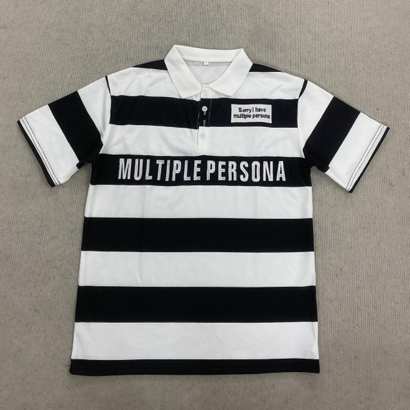 European and American summer black and white striped letter embroidery casual fashion T-shirt S чёрный