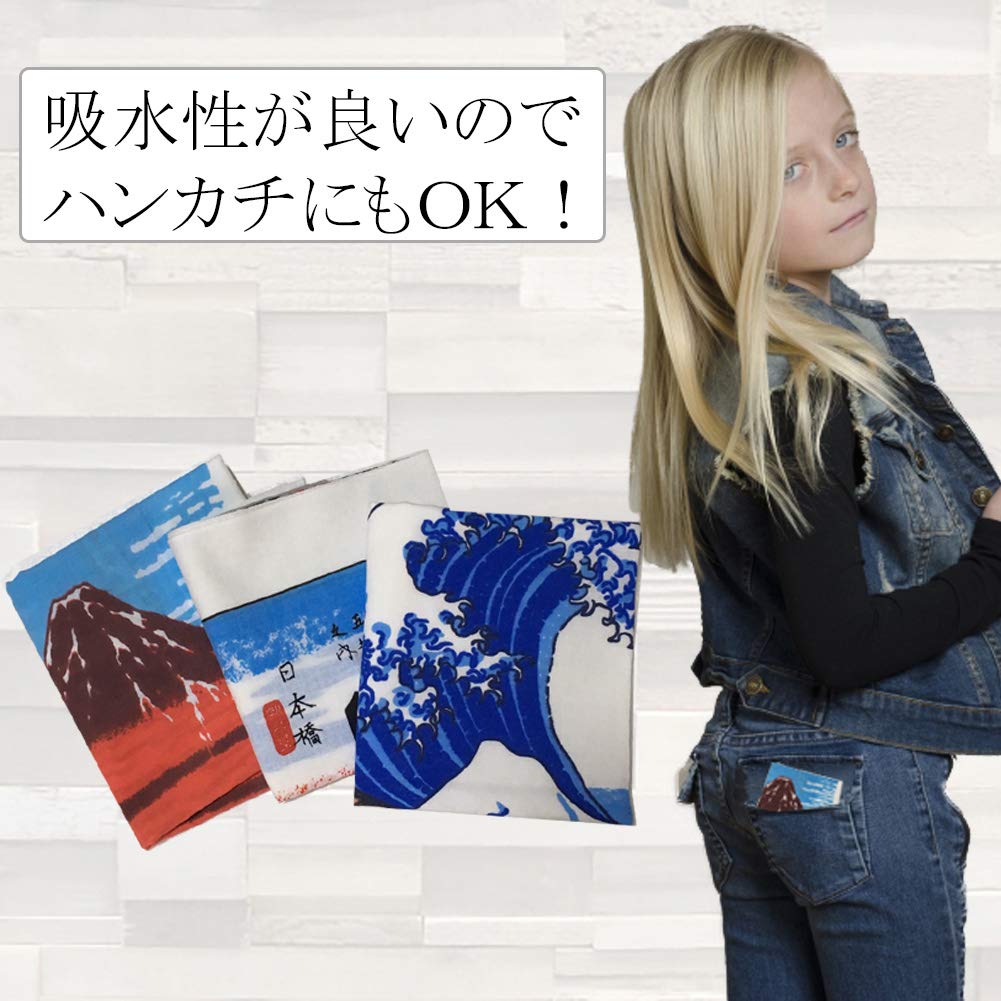 Tenugui Hand Japanese Hand Sweat Commemorative Item [pkpohs] (Japanese Towel) Ukiyo-e 3-piece Set, Pattern, Towel, Wipe, Souvenir, (Ukiyo-e 3-piece