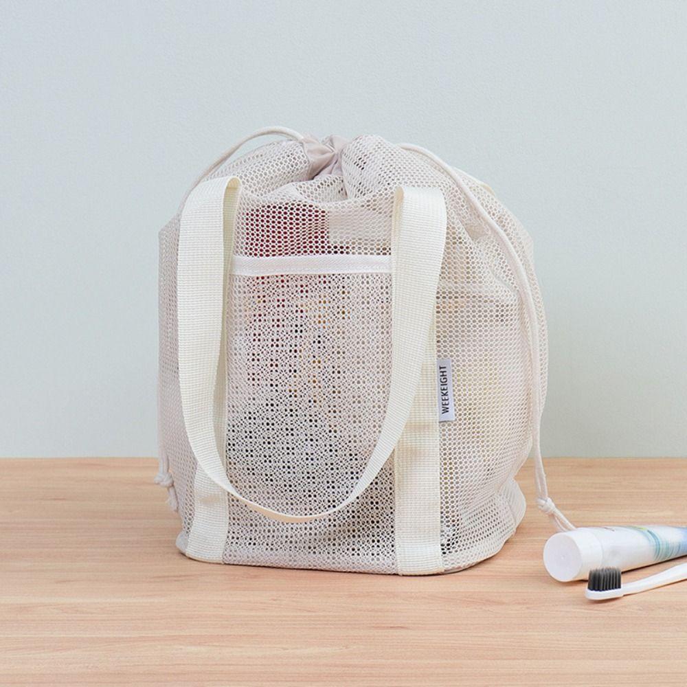 Hand-held Beach Tote Bag Drawstring Cosmetic Organizer Case Durable Mesh Shower Bag  Men/women