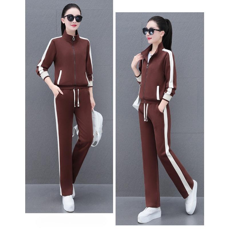 Completo Sportivo Casual Semplice alla Moda da Donna Primavera Autunno Cardigan con Zip Tuta Pantaloni Due Pezzi