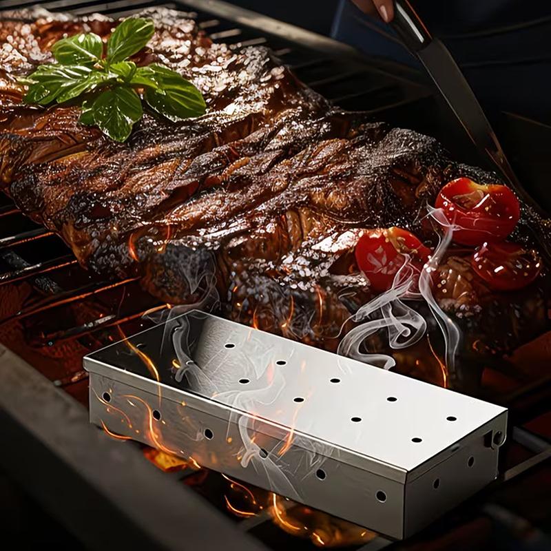 Outdoor Bbq Smoking Box, Lychee Wood Smoking Box, Thickened Stainless Steel Bbq Tool, Smoked Meat Box, Charcoal Box