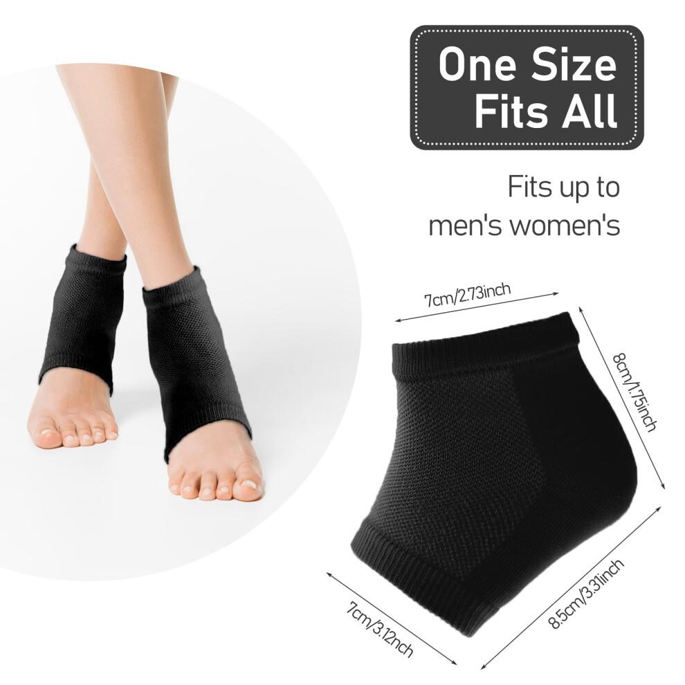 4 Pairs Open Toe Gel Heel Socks for Cracked Heels, Breathable Cotton Heel Sleeves Black