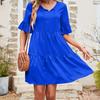 DAFIFY Moda Damska Lato Wiosna Jednolity Kolor Nadruk Krótki Rękaw Dekolt w Serek Wysoki Stan Luźne Sukienki Codzienne