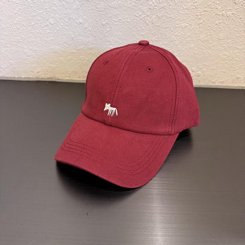 Cute Little Fox Embroidered Baseball Cap for Women's Summer New Wide-brimmed Face Small Sunscreen Sunshade Cap