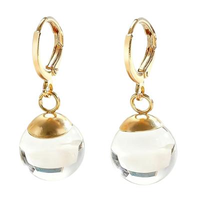 Elegant Women's Glass Ball Earrings with Bubble Inspire Pendant for Sensitive Ears Versatile Gift