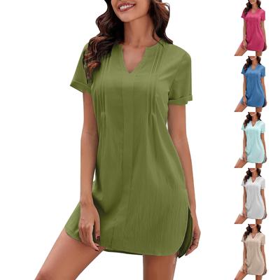 Women's Summer Casual Short Sleeve V-Neck Solid Color Casual Dresses Ruffled Dresses