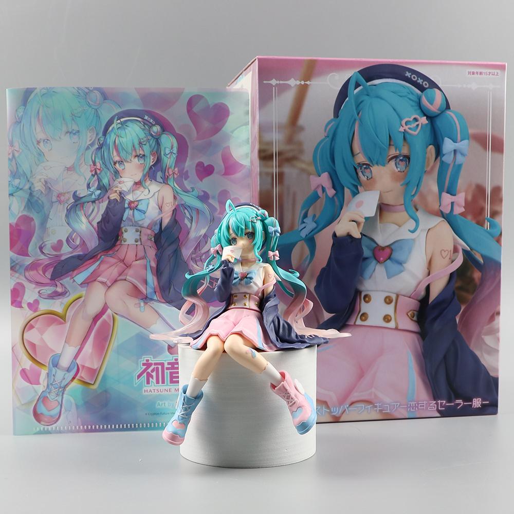 Original New Anime Hatsune Miku 14cm Virtual Singer Manga Statue Figurines  Model Toys computer desk cake decoration cute