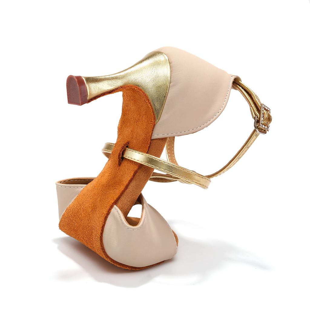 Leather Women Modern Dance Shoes Peep Toe Latin Dance Shoes Ladies Party Ballroom Standard Shoes Heeled 7cm