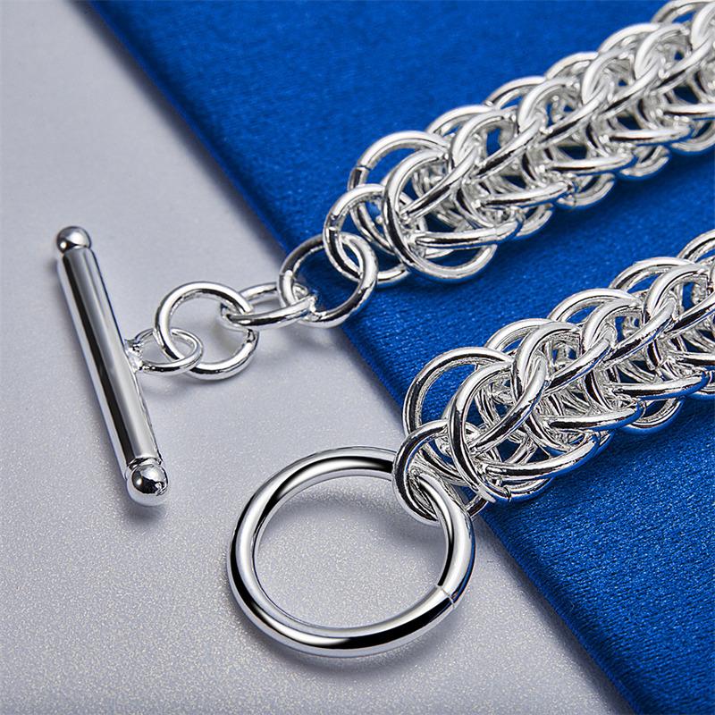 Elegant 925 sterling silver 8-inch exquisite woven bracelet, fashionable men's and women's wedding party jewelry accessories
