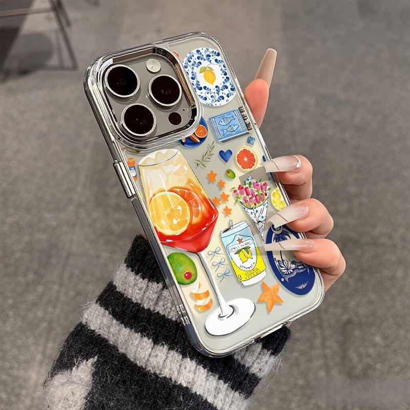 Phone Case For iPhone 11 12 13 14 15 16 17 Pro Max XS X XR 7 8 Plus 17E Air with A Summer Design Tropical Cocktail Pattern Cover