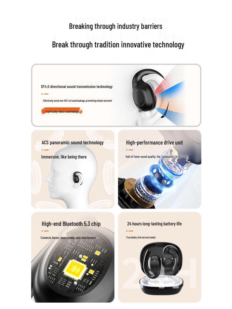Wireless Ear-hanging Bluetooth Earphones: Painless, High Volume, Business Style