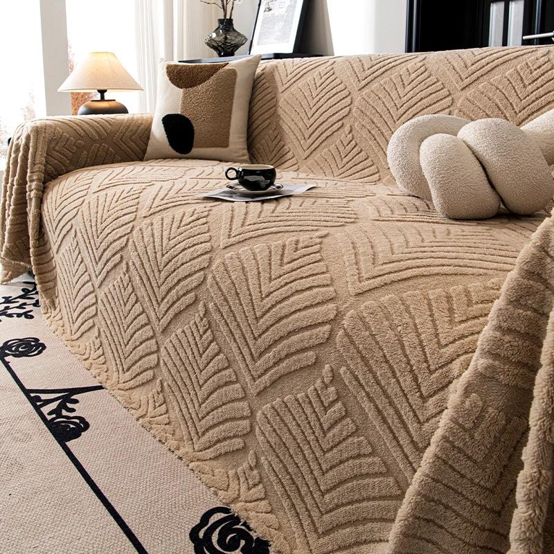 Jacquard Plush Sofa Cover Cloth Anti Slip Large Modern Plush Thick Cushion All Inclusive Sofa Towel Blanket Living Room Decor