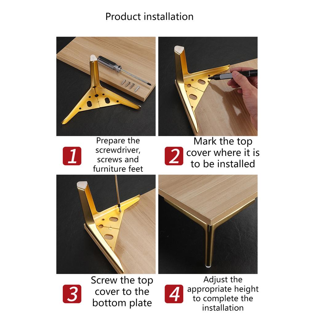 Set of 4 Metal Furniture Legs with Anti Slip Pads Metal Triangle Furniture Legs set for DIY Cabinet Sofa & Chair Support
