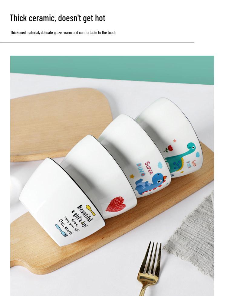 Cartoon Ceramic Rice and Soup Bowls - Creative Square Tableware Set