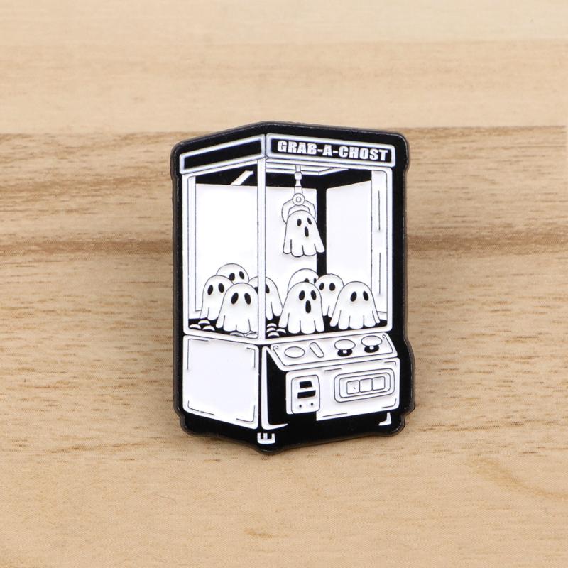 Cute Cartoon Ghost Doll Machine Enamel Pin Luminous Ghost Brooch Lapel Pin Badge On Backpack Clothing Jewelry Accessories Gifts