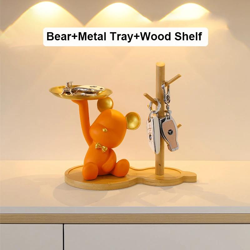 Bear Tray Sculpture Bear Figurines Porch Key Storage Candy Snacks Container Resin Desktop Ornament Living Room Home Decor Gifts