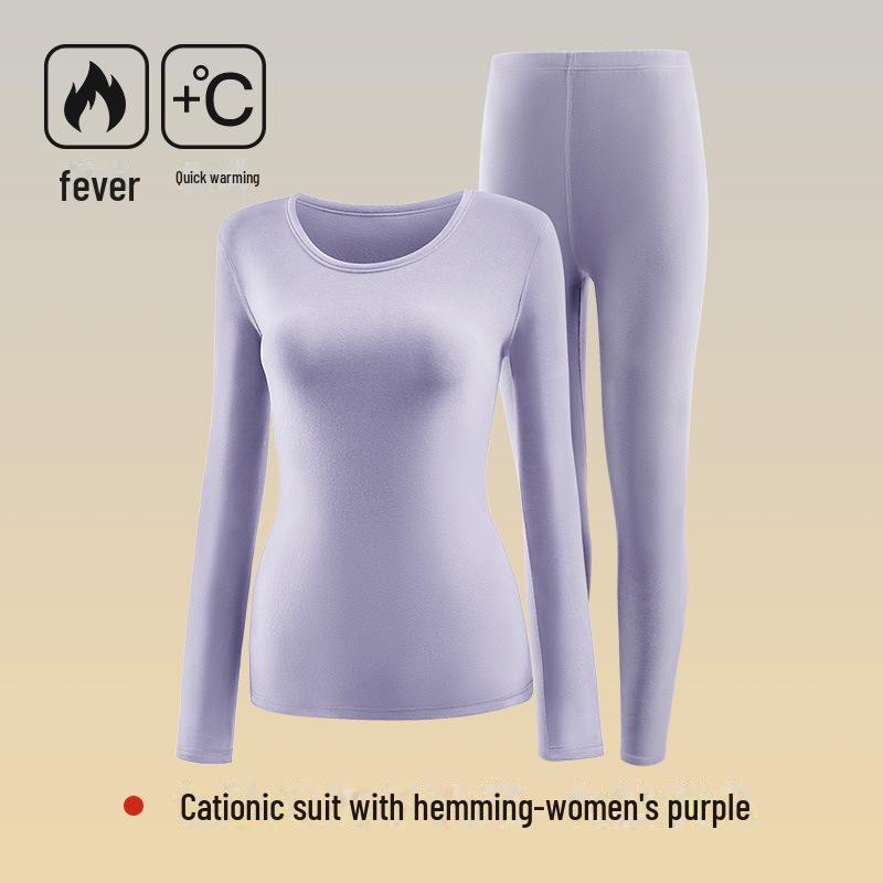 Women's 7A Antibacterial Thermal Underwear Set - Round Neck, Slim Fit, Sanded Fabric, Autumn/Winter Collection.