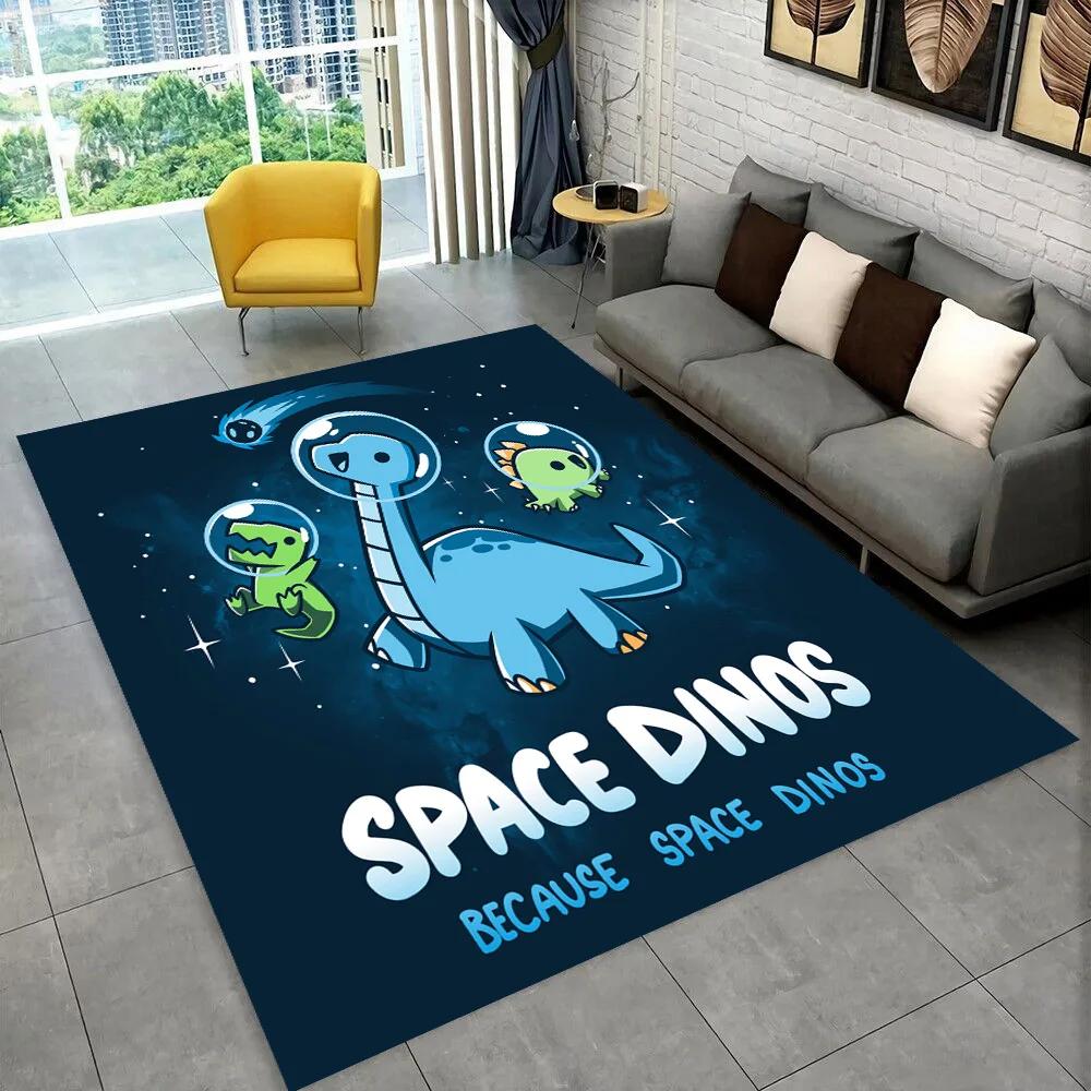 3D Cartoon Dinosaur Space Cute Dino Children Area Rug,Carpet for Living Room Bedroom Sofa Doormat Decoration, Non-slip Floor Mat