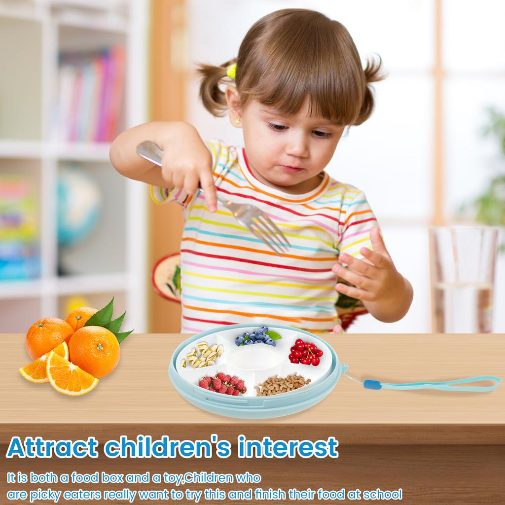 5 Fächer Kleinkind Snack Spinner Box Tragbares Snack-Serviertablett Unterteilt mit Deckel Lebensmittelbox für Snacks Süßigkeiten Nüsse Picknick Reisen