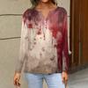 Women's T Shirt Tee HAlloween Print Button Long Sleeve Daily Weekend Fashion Basic V- Neck Regular Top