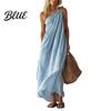 Lightweight Women Dress Women's Summer One Shoulder Beach Sundress Pleated A-line Flowy Long