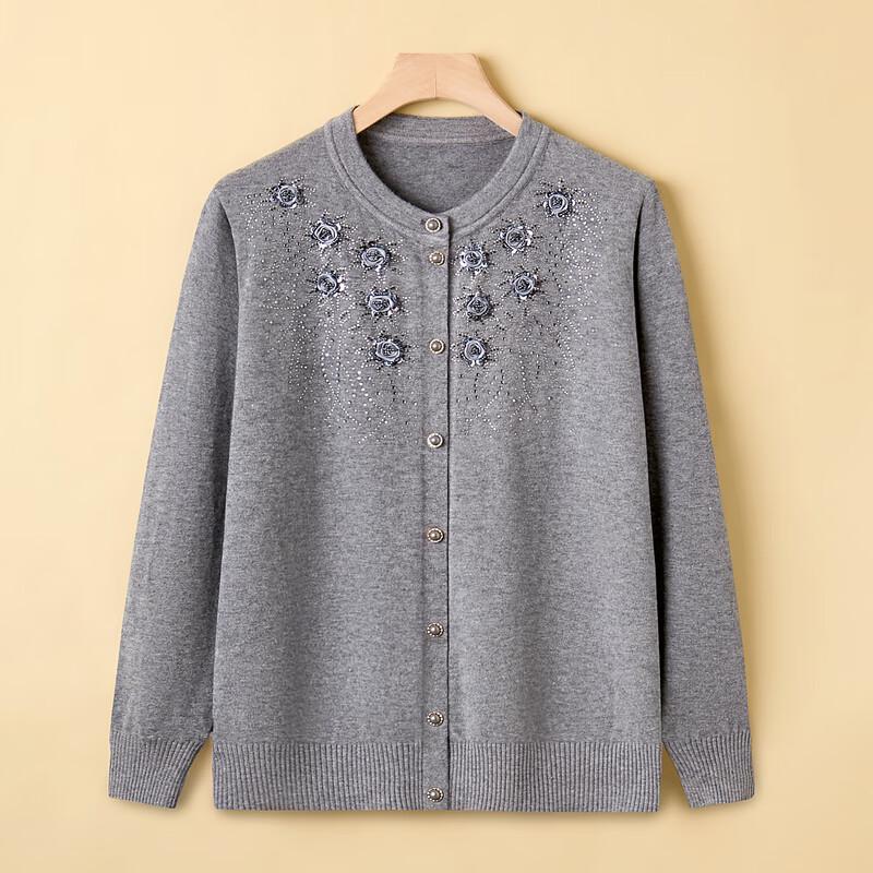 Yalu Women's Loose Embroidered Knit Cardigan for Middle-Aged & Elderly