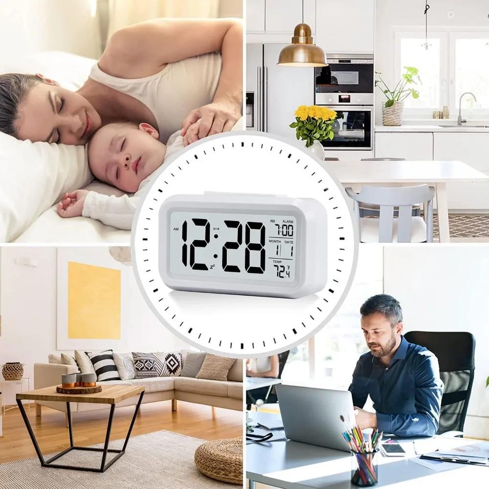 LED Electronic Digital Alarm Clock Backlight Snooze Calendar Clock Screen Desktop Table Clocks for Home Office Digital Alarm2